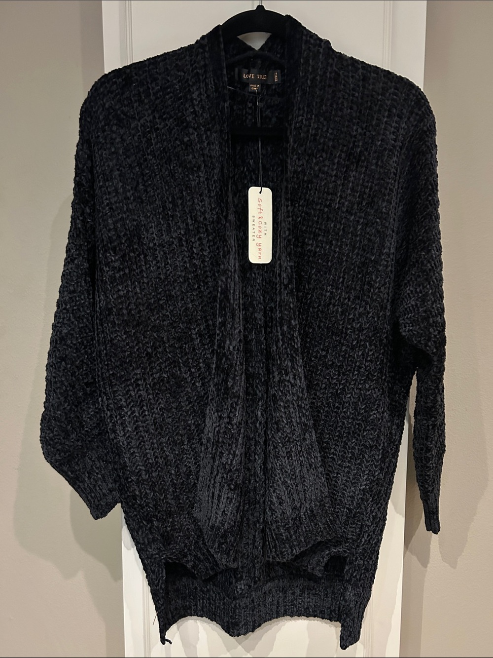 Love Tree Black Chenille Open-Front Cardigan